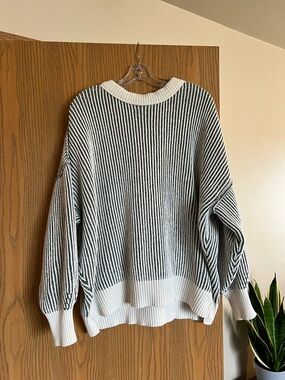 Aerie Green and White Striped Chenille Sweater